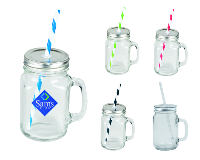 VASO DE VIDRIO CON ASA Y TAPA DE METAL C749